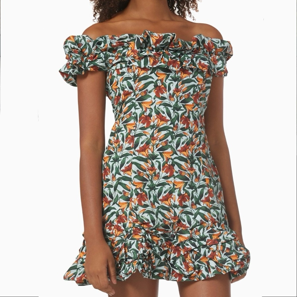 Agua Bendita Jardin Off-the-Shoulder Cotton Mini Dress
